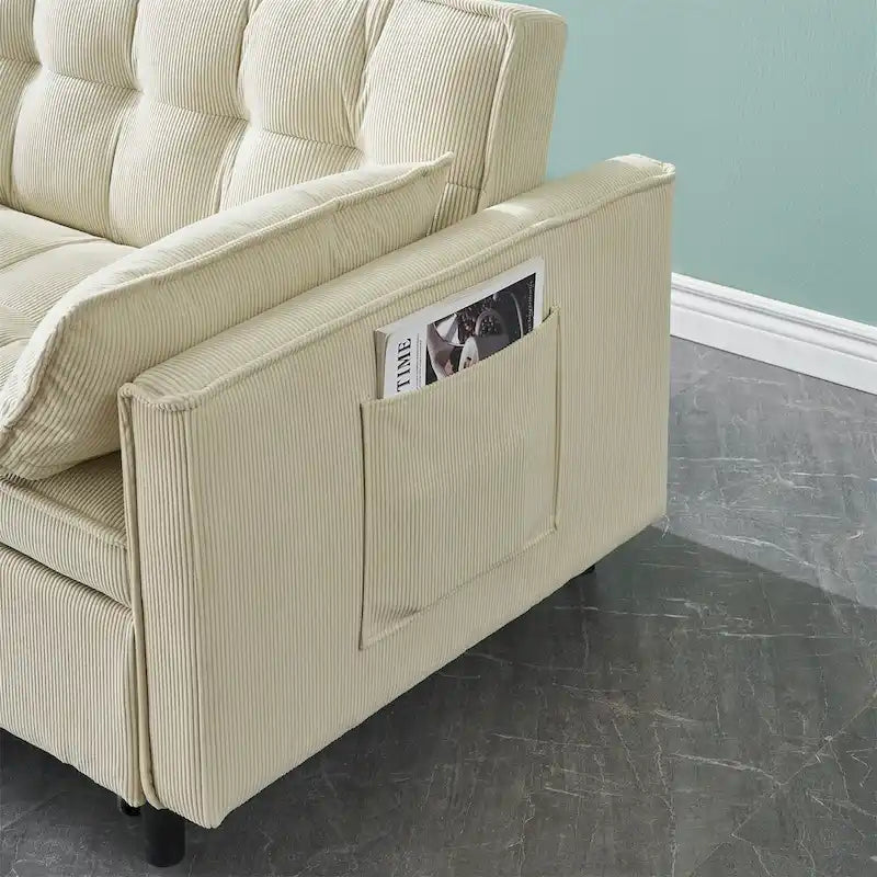 Modern Corduroy Sofa Bed with Adjustable Back