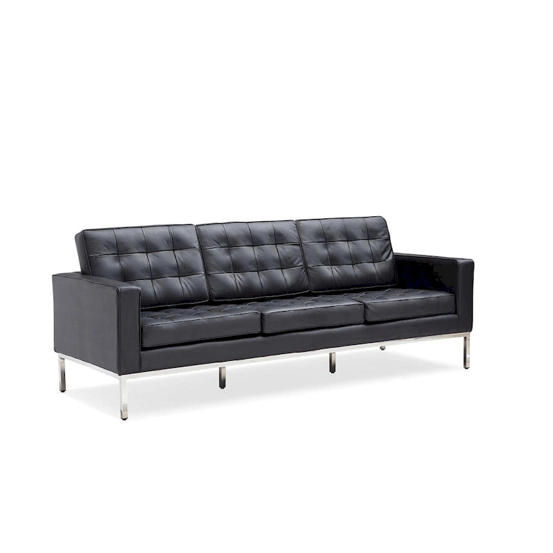 Black Leatherite Nailheads Florence 33 -83 W Multi-seat Sofa