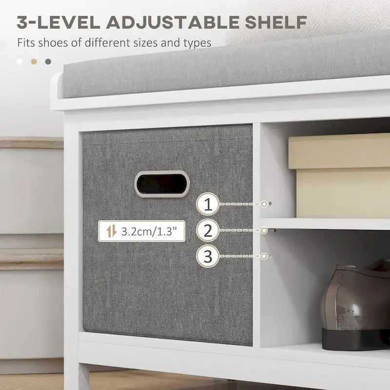 Shoe Bench with Cushion,Storage Bench for Entryway with Padded Seat,2 Drawers and Adjustable Shelf for Hallway