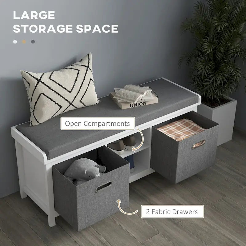 Shoe Bench with Cushion,Storage Bench for Entryway with Padded Seat,2 Drawers and Adjustable Shelf for Hallway