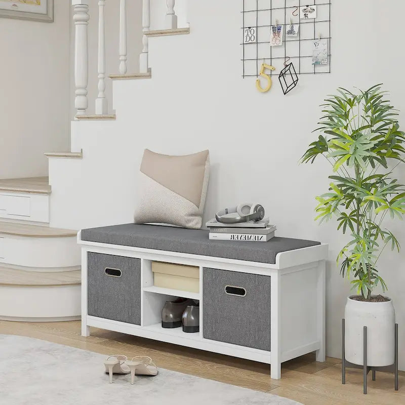 Shoe Bench with Cushion,Storage Bench for Entryway with Padded Seat,2 Drawers and Adjustable Shelf for Hallway