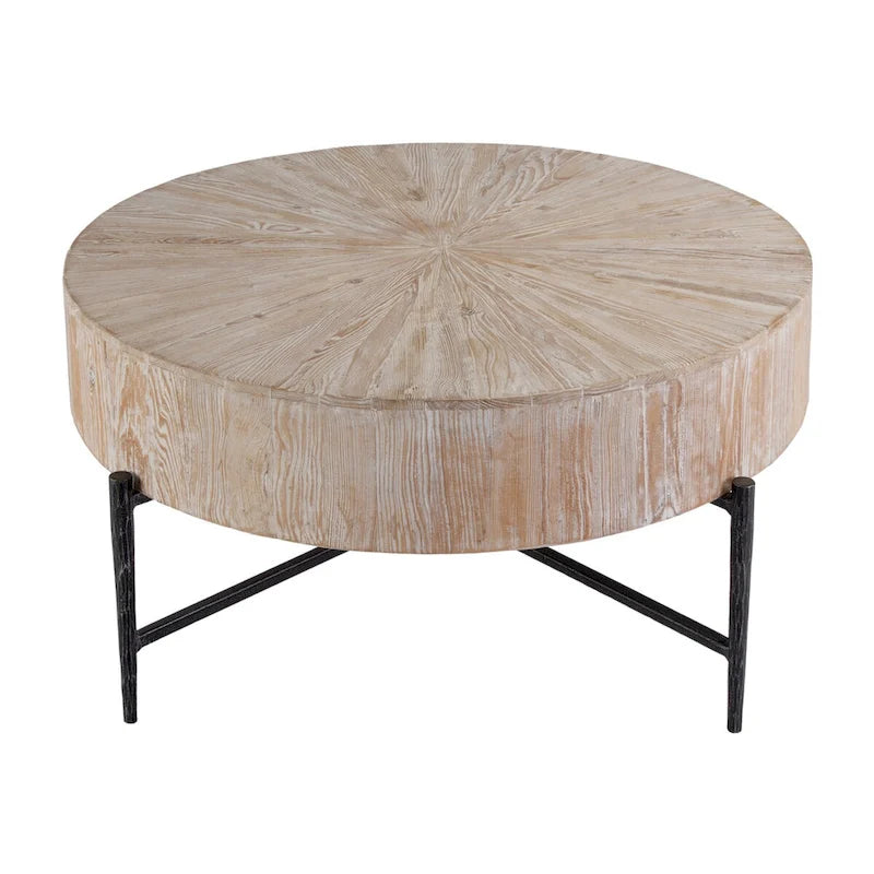 Akemi 38.5 in. W Round Wood and Iron Coffee Table