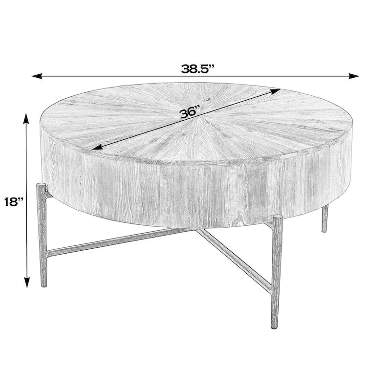 Akemi 38.5 in. W Round Wood and Iron Coffee Table