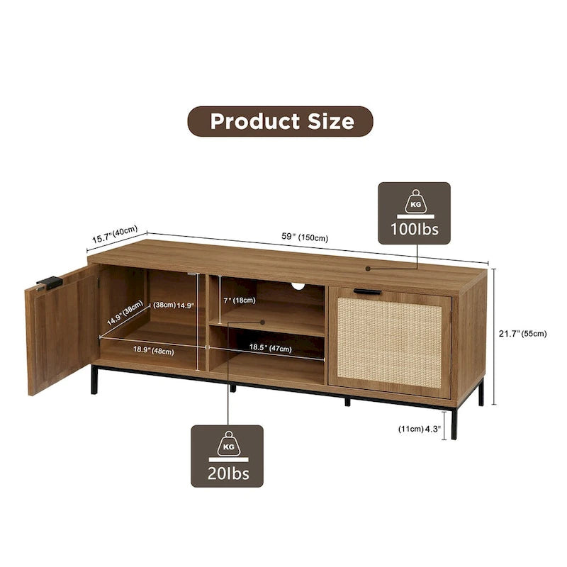 Anmytek Modern TV Stand 2-Door Media Console Table Entertainment Center with 4 Storage Cabinets for TV's up to 65  - 59