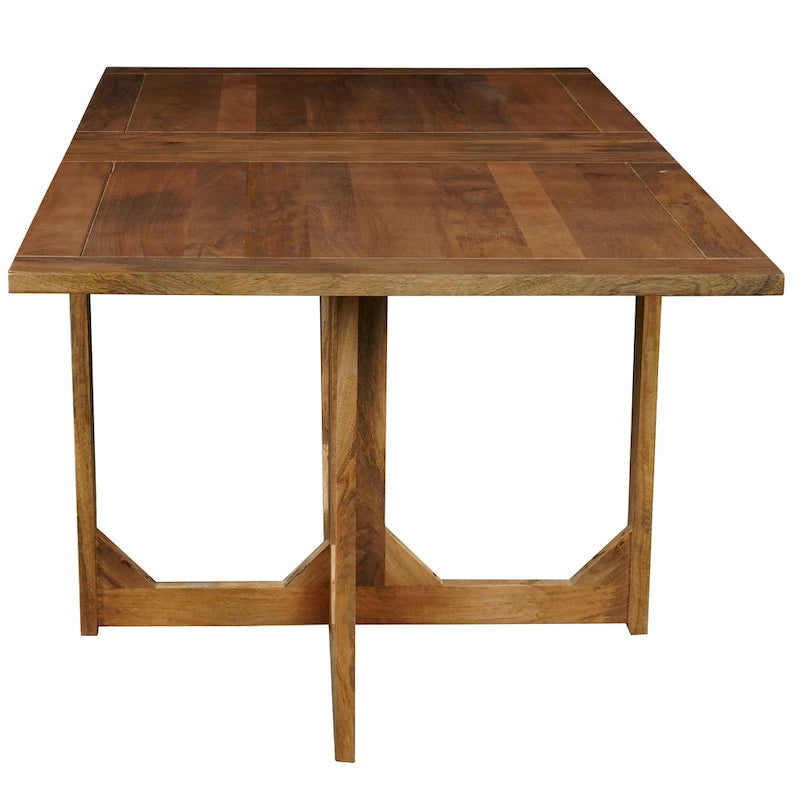 62 Inch Rectangular Dining Table, Handcrafted Natural Mango Wood with Magnetic Catchers