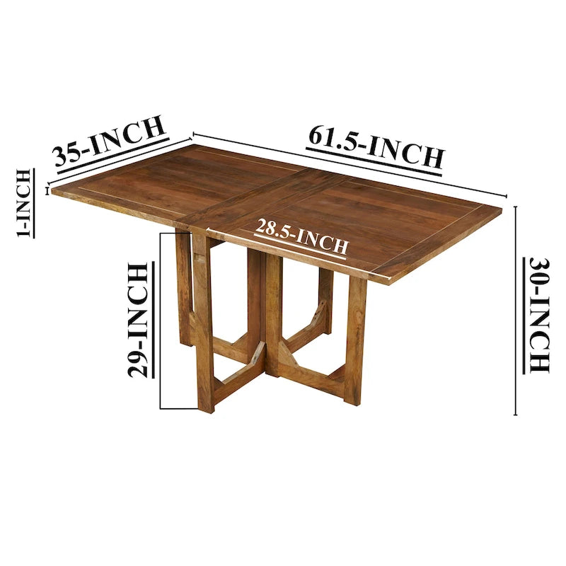 62 Inch Rectangular Dining Table, Handcrafted Natural Mango Wood with Magnetic Catchers