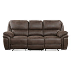 Tony 90 Inch Double Manual Recliner Sofa, Brown Microfiber, Solid Wood