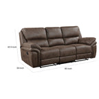 Tony 90 Inch Double Manual Recliner Sofa, Brown Microfiber, Solid Wood