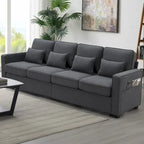 104  4-Seater Modern Linen Fabric Sofa with Armrest Pockets and 4 Pillows
