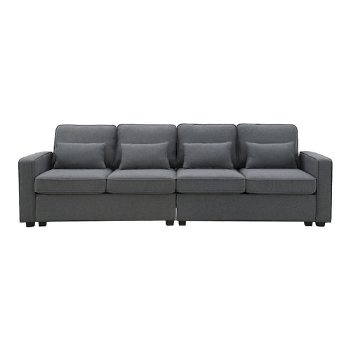 104  4-Seater Modern Linen Fabric Sofa with Armrest Pockets and 4 Pillows