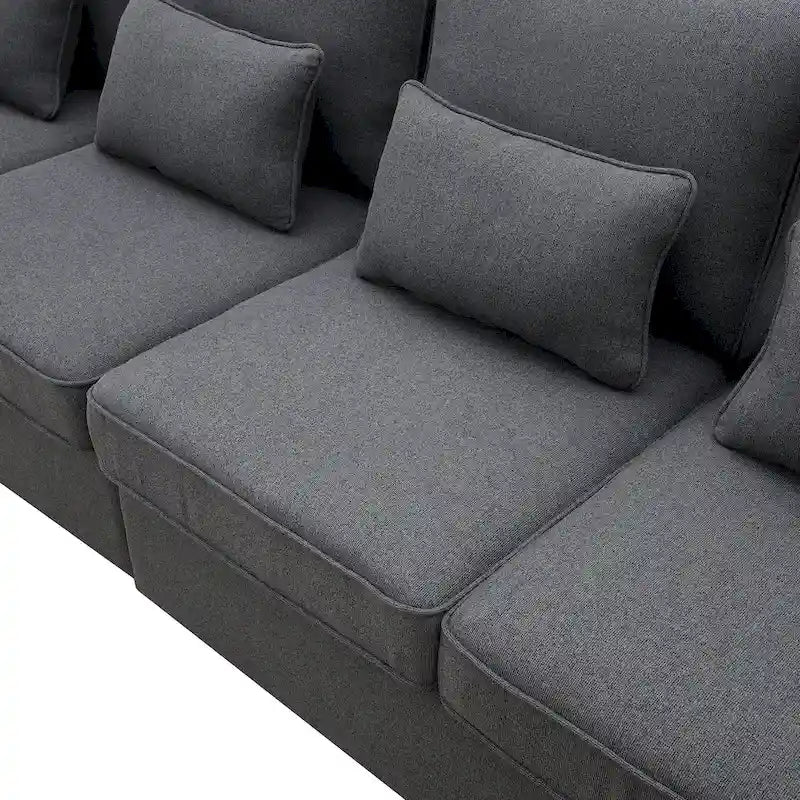 104  4-Seater Modern Linen Fabric Sofa with Armrest Pockets and 4 Pillows