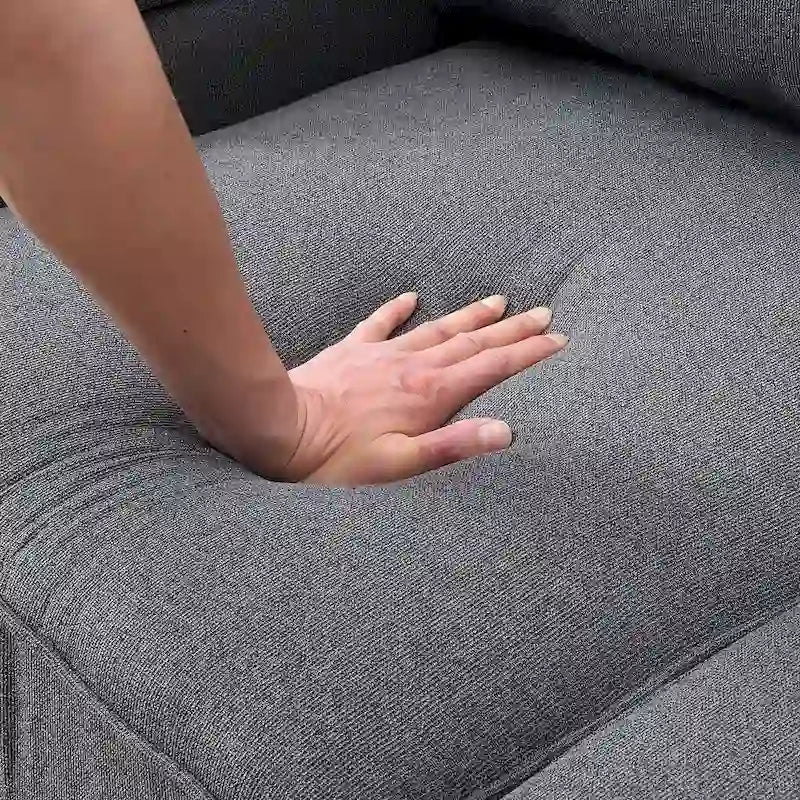 104  4-Seater Modern Linen Fabric Sofa with Armrest Pockets and 4 Pillows