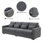 104  4-Seater Modern Linen Fabric Sofa with Armrest Pockets and 4 Pillows