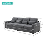 104  4-Seater Modern Linen Fabric Sofa with Armrest Pockets and 4 Pillows