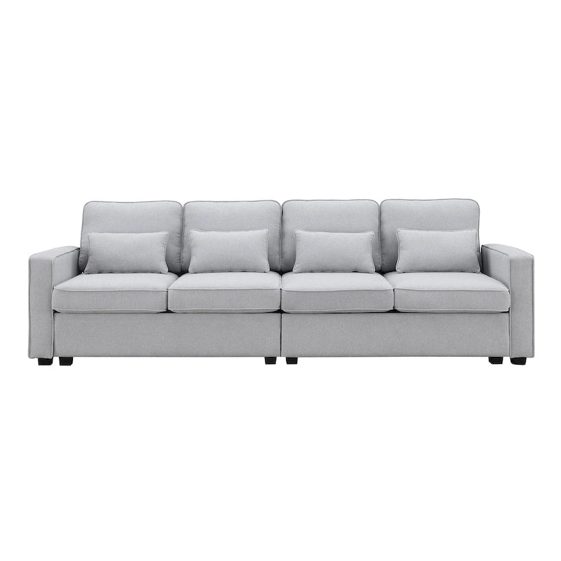 104  4-Seater Modern Linen Fabric Sofa with Armrest Pockets and 4 Pillows