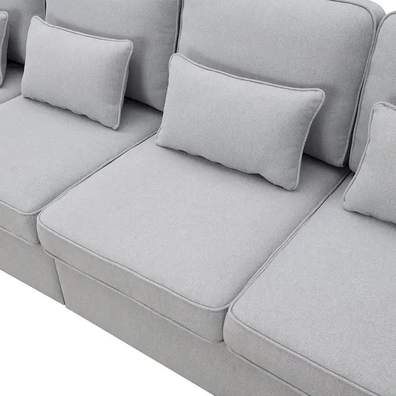 104  4-Seater Modern Linen Fabric Sofa with Armrest Pockets and 4 Pillows