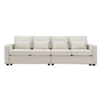 104  4-Seater Modern Linen Fabric Sofa with Armrest Pockets and 4 Pillows