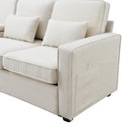 104  4-Seater Modern Linen Fabric Sofa with Armrest Pockets and 4 Pillows