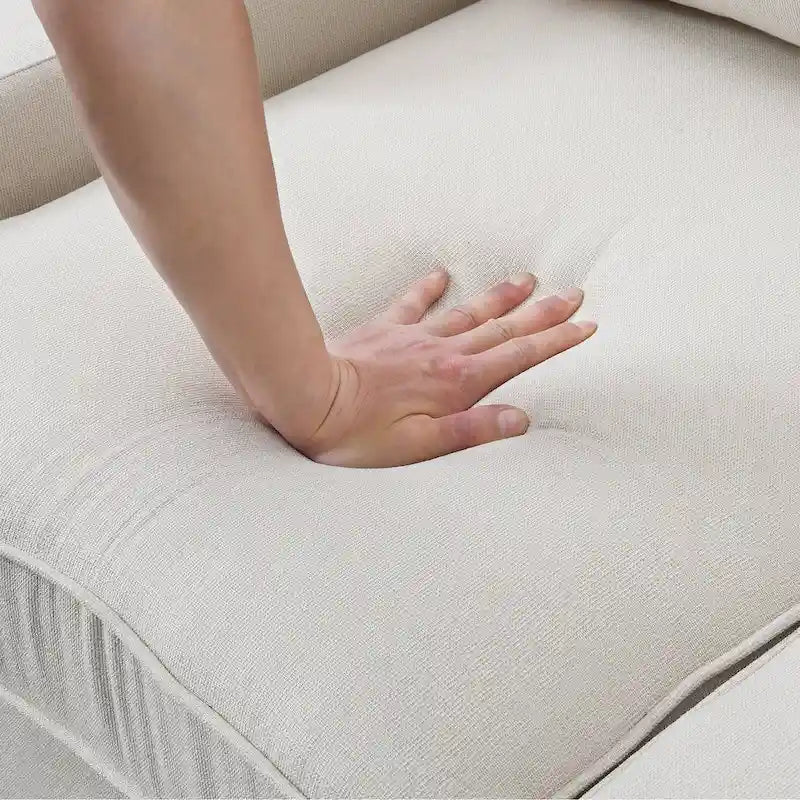 104  4-Seater Modern Linen Fabric Sofa with Armrest Pockets and 4 Pillows