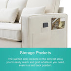 104  4-Seater Modern Linen Fabric Sofa with Armrest Pockets and 4 Pillows