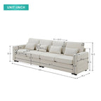 104  4-Seater Modern Linen Fabric Sofa with Armrest Pockets and 4 Pillows