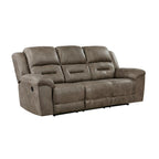 Henry 92 Inch Dual Manual Recliner Sofa Brown Microfiber, Solid Wood, Metal