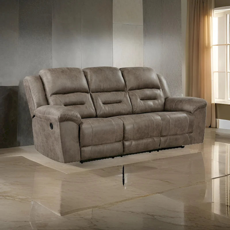 Henry 92 Inch Dual Manual Recliner Sofa Brown Microfiber, Solid Wood, Metal