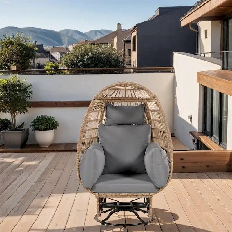 Rattan Swivel Egg Patio Chair with Rocking Function and Cushions