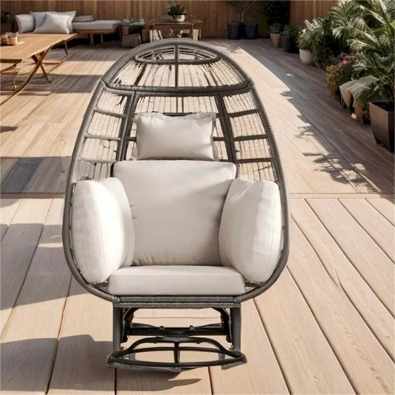 Rattan Swivel Egg Patio Chair with Rocking Function and Cushions