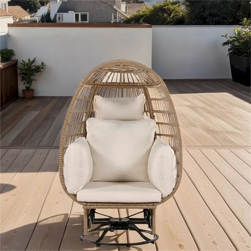 Rattan Swivel Egg Patio Chair with Rocking Function and Cushions