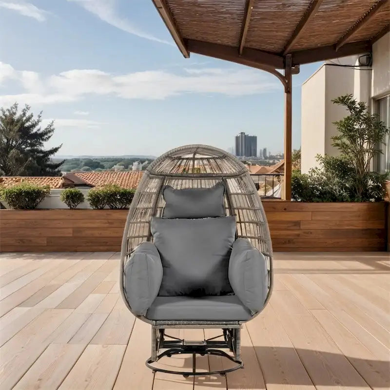 Rattan Swivel Egg Patio Chair with Rocking Function and Cushions