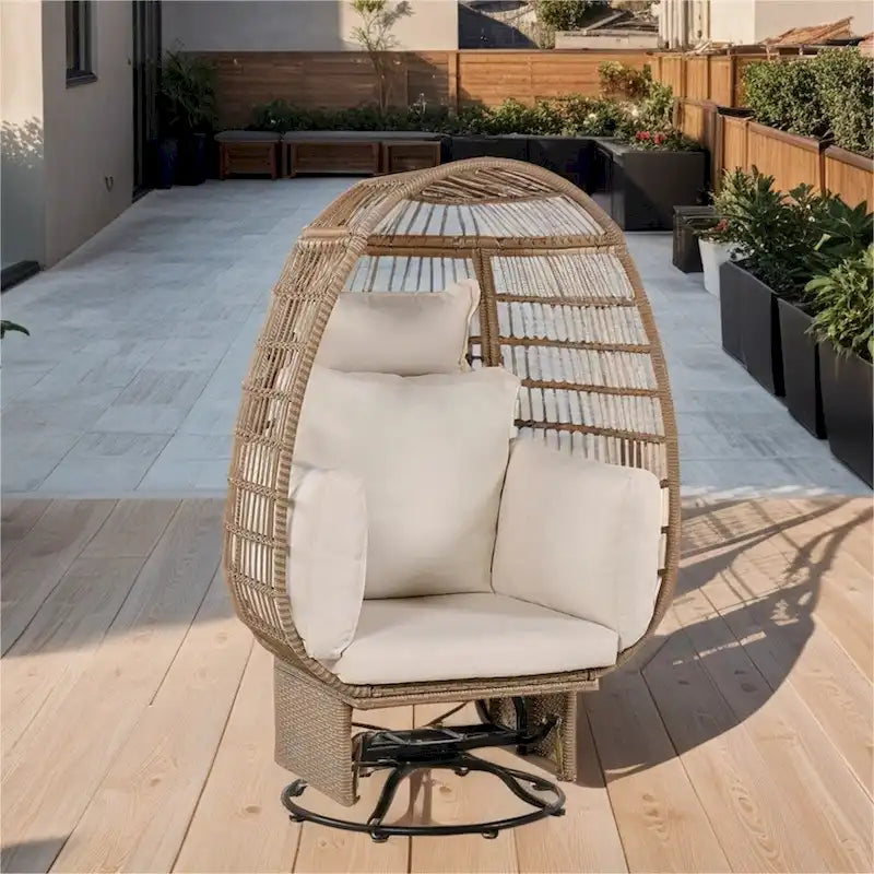 Rattan Swivel Egg Patio Chair with Rocking Function and Cushions