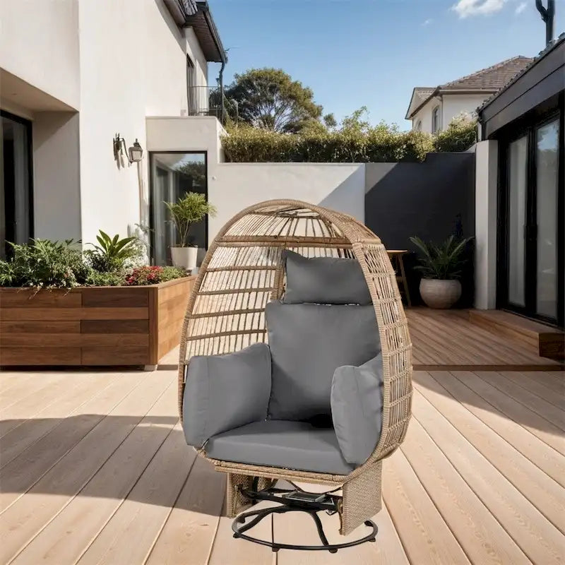 Rattan Swivel Egg Patio Chair with Rocking Function and Cushions