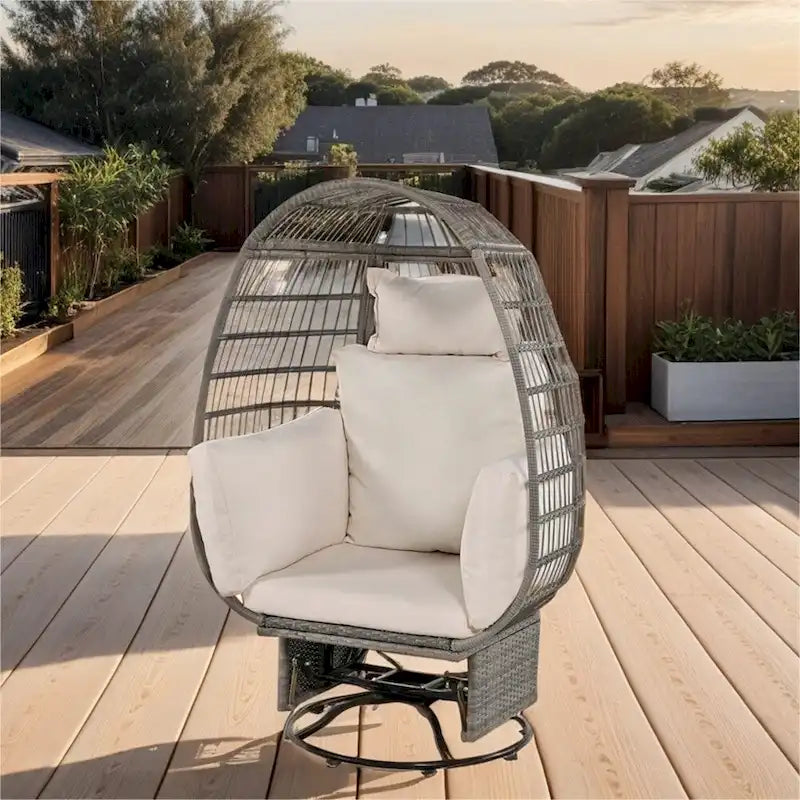 Rattan Swivel Egg Patio Chair with Rocking Function and Cushions