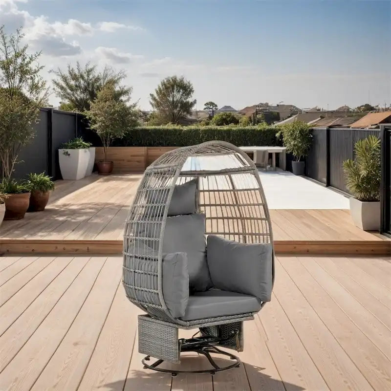 Rattan Swivel Egg Patio Chair with Rocking Function and Cushions