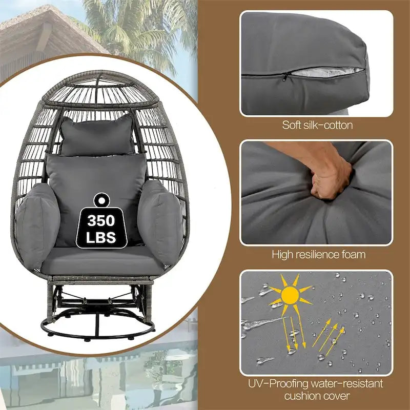 Rattan Swivel Egg Patio Chair with Rocking Function and Cushions