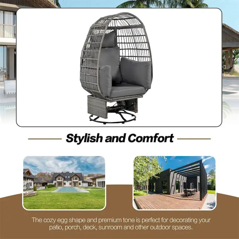 Rattan Swivel Egg Patio Chair with Rocking Function and Cushions