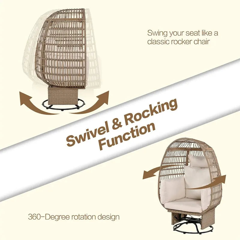 Rattan Swivel Egg Patio Chair with Rocking Function and Cushions