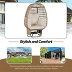 Rattan Swivel Egg Patio Chair with Rocking Function and Cushions