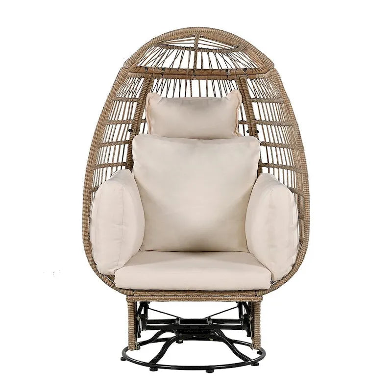 Rattan Swivel Egg Patio Chair with Rocking Function and Cushions
