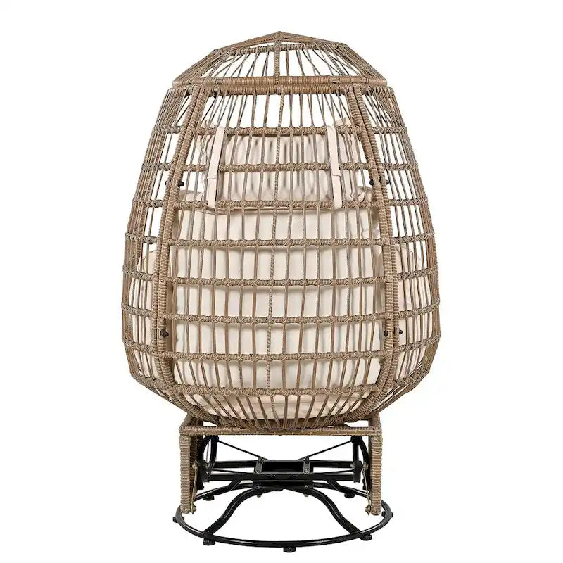 Rattan Swivel Egg Patio Chair with Rocking Function and Cushions