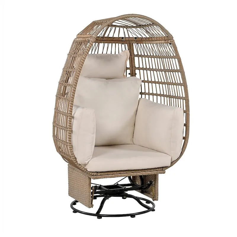 Rattan Swivel Egg Patio Chair with Rocking Function and Cushions