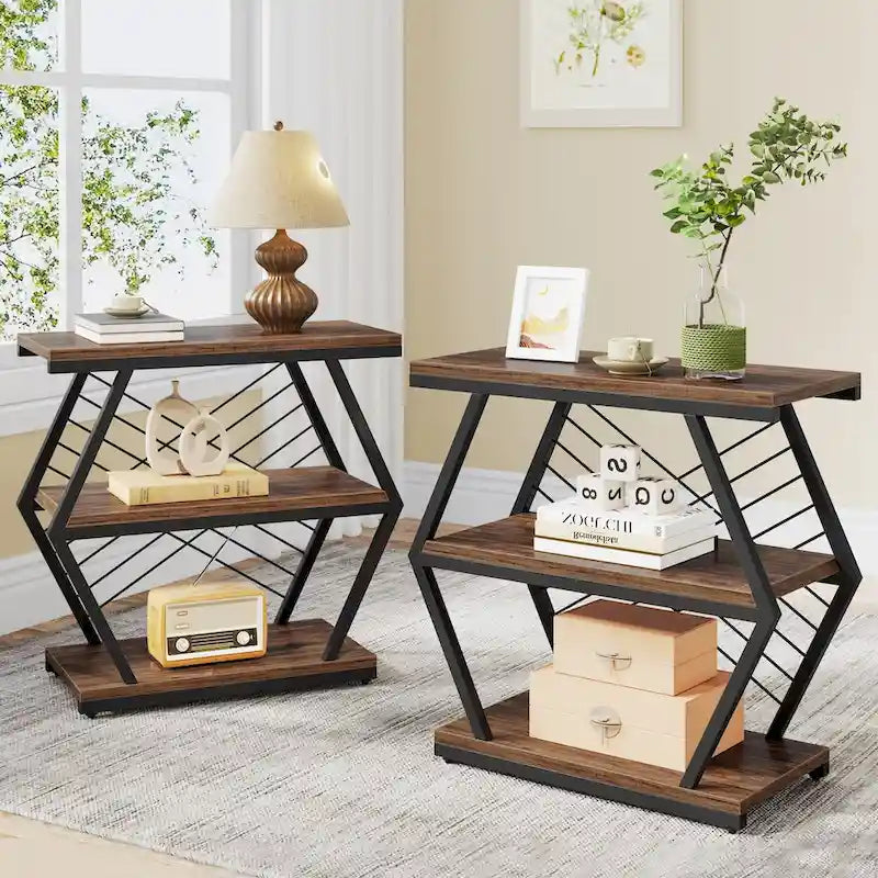 25  End Table 3-Tier Side Table with Metal Frame for Living Room Couch Side, Nightstands Bedsides Table for Bedroom