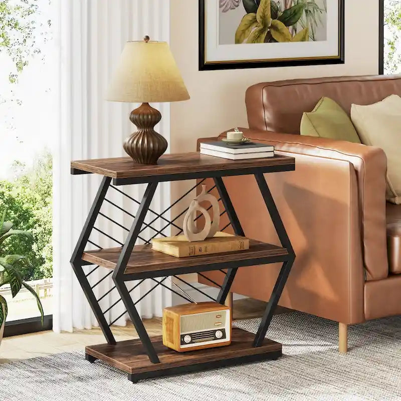 25  End Table 3-Tier Side Table with Metal Frame for Living Room Couch Side, Nightstands Bedsides Table for Bedroom
