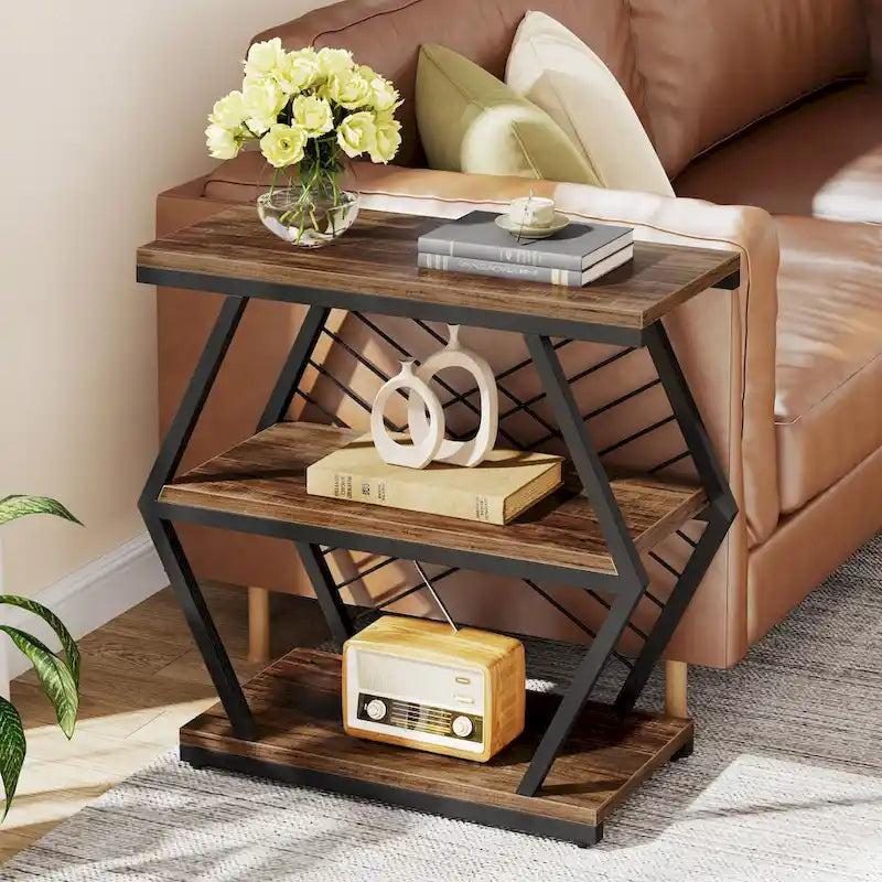 25  End Table 3-Tier Side Table with Metal Frame for Living Room Couch Side, Nightstands Bedsides Table for Bedroom