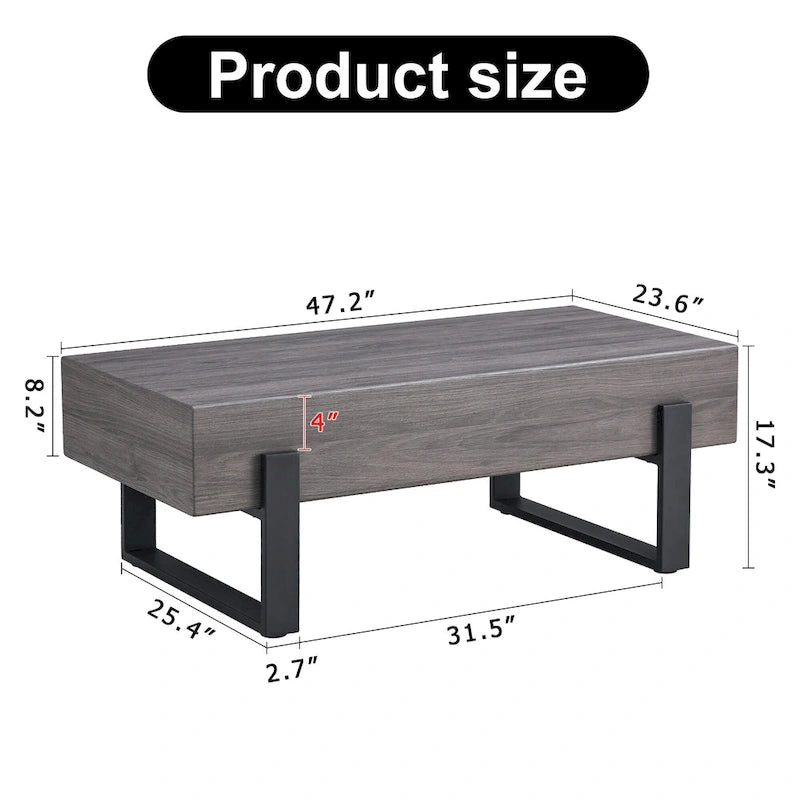 A Rustic Gray Wood Grain MDF Coffee Table With Black Metal Legs - An Elegant Space In Natural Wood Tones