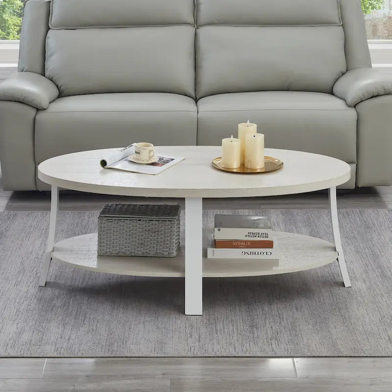 Contemporary Oval Wood Shelf Coffee Table
