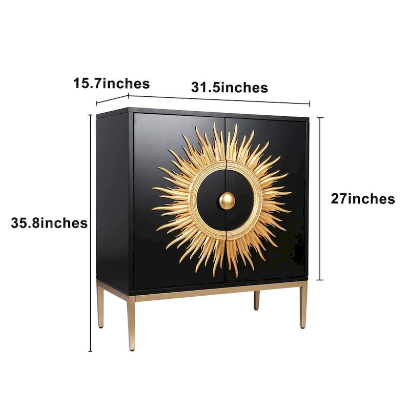 2-Door Accent Sideboard Cabinet Storage Dining Room Buffets Sunburst Credenza Living room