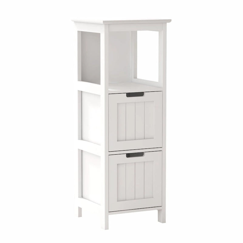 13 W Narrow Floor Cabinet , 2-Drawer Bathroom Cabinet Organizer with Open Storage Shelf for Bath, Kitchen, Bedroom - White