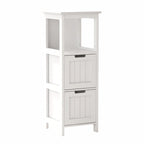 13 W Narrow Floor Cabinet , 2-Drawer Bathroom Cabinet Organizer with Open Storage Shelf for Bath, Kitchen, Bedroom - White